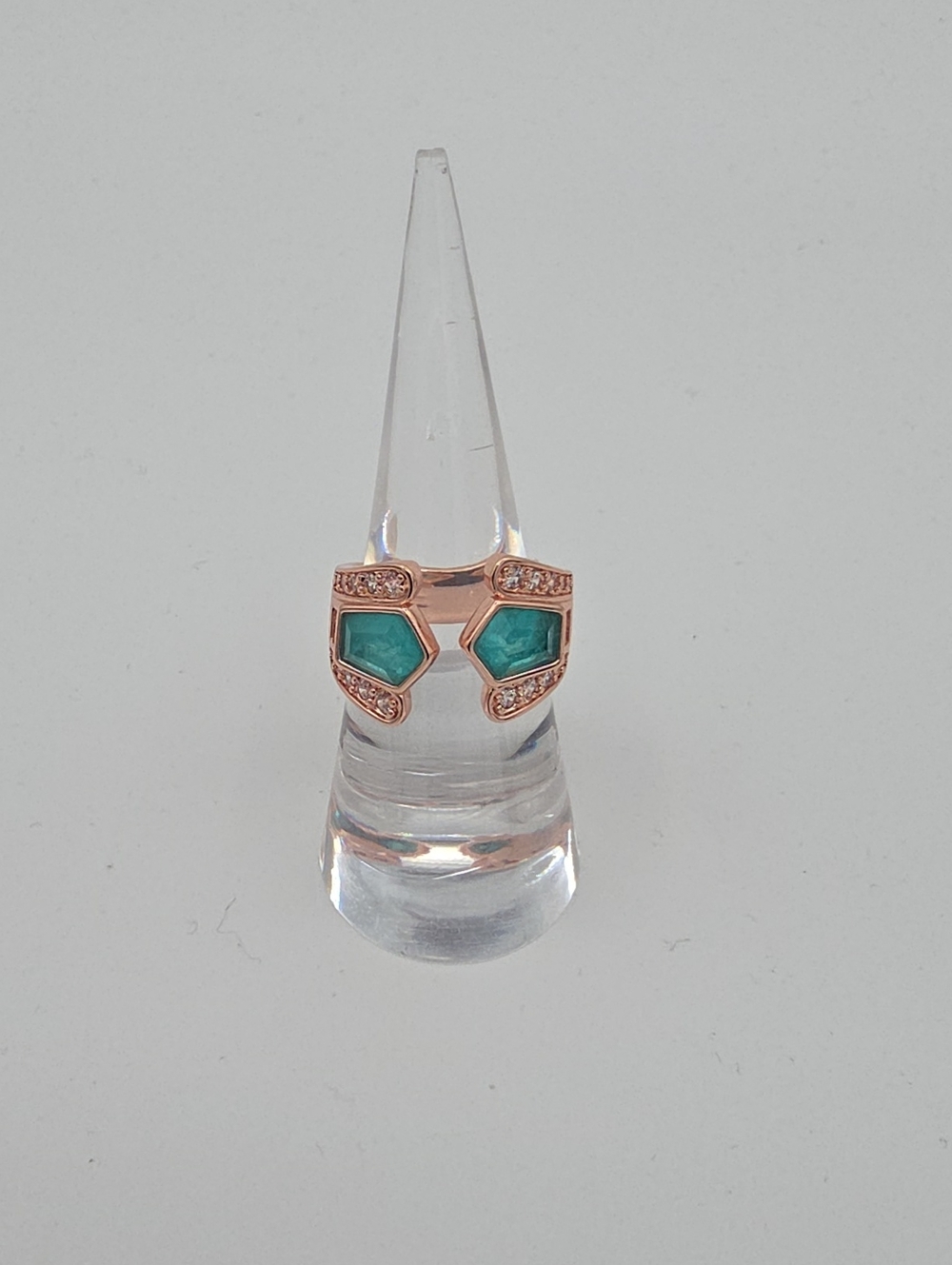BP Rose Gold Ring with Teal Inlay and Crystal Accents